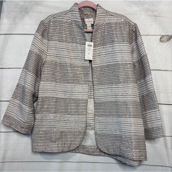 Chico's Jackets & Blazers - NWT Chico's Jacket Size 4 (XXL/20) Sequin Texture 3/4 Slv Neutral